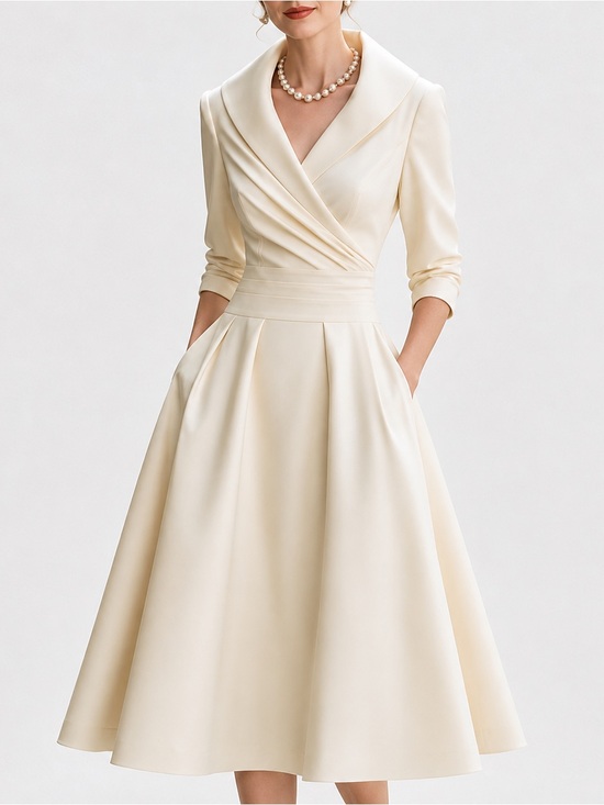 No brand Dresses & Skirts - Ivory Long Sleeve Midi Dress Surplice Fit & Flare Bridal Wedding Small